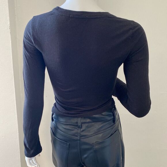 Jonathan Simkhai Black Fitted Ruched Long Sleeve Tee - Picture 3 of 7